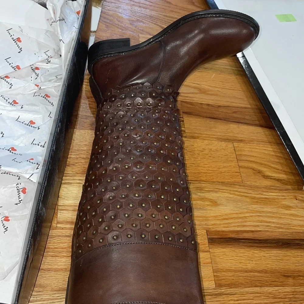 NEW Luichiny Tough Stuff Boot Studded Hardware Boots Brown sz 11